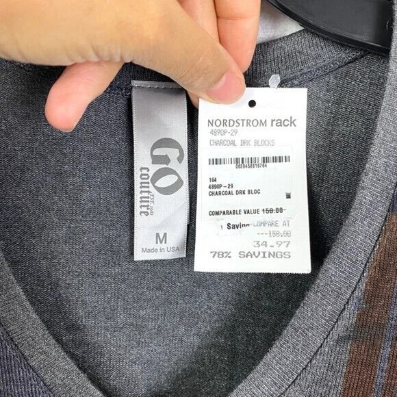 Go Couture Printed V-Neck Tunic Sweater in Charcoal Dark Blocks Size M - Picture 7 of 8